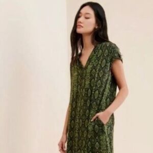 Anthropologie Rachel Tunic Dress Green Snake Print Shift | Size M